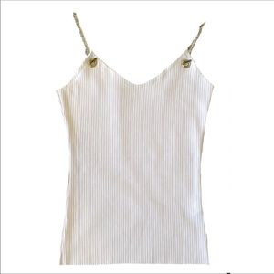 Knit Ribbed White Chain Strap Tank Top S